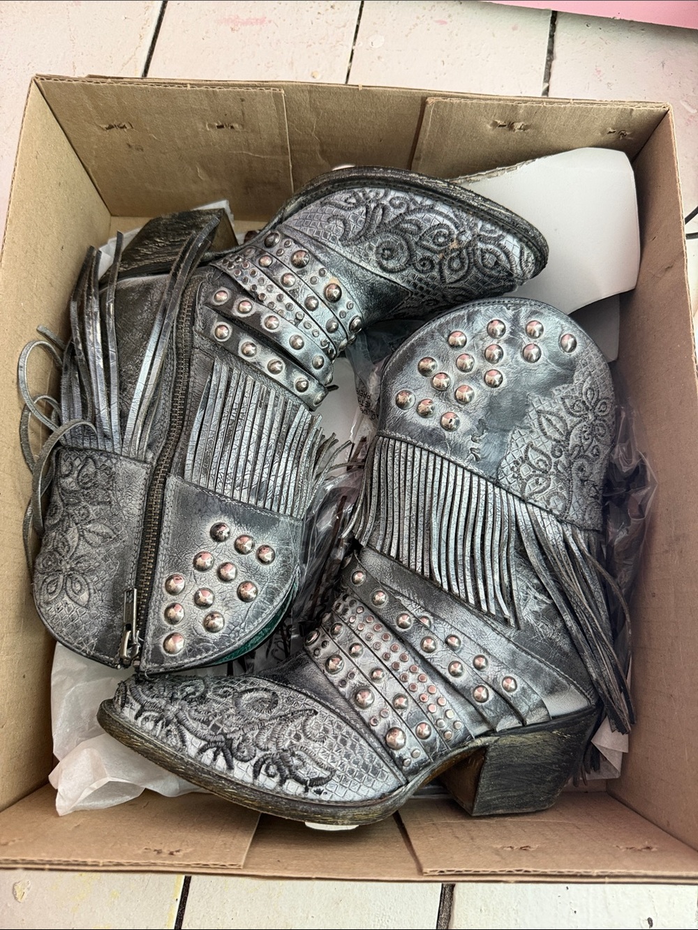 Corral Teal Floral-Print Leather Boot Interior